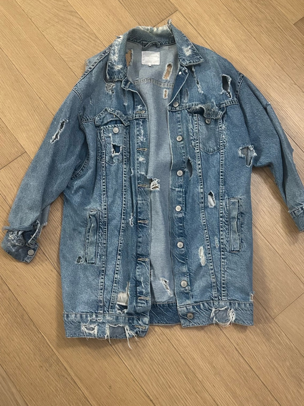 Zara Light Blue Distressed Denim Jacket